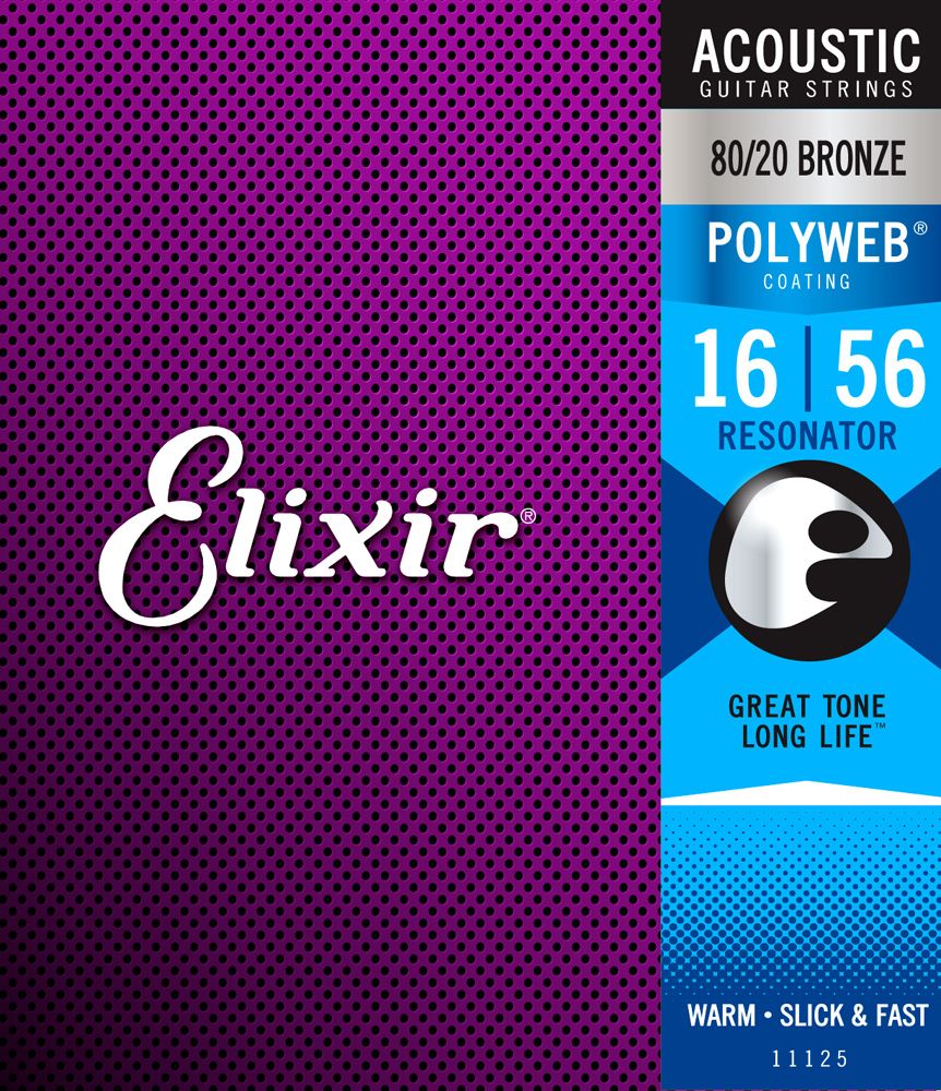 Elixir 11125 PolyWeb комплект струн для акустической гитары, Resonator, бронза 80/20, 16-56