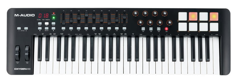 M-Audio Oxygen 49 Mk IV 49 клавишная USB MIDI клавиатура, LCD дисплей, 8 энкодеров, 8 пэдов, 9 фейде