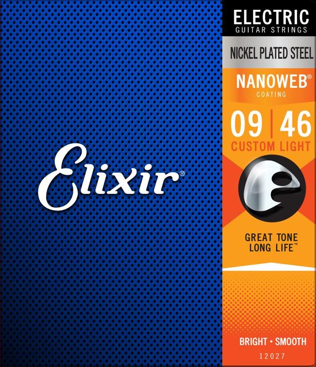 Elixir 12027 NanoWeb комплект струн для электрогитары, Custom Light, 9-46