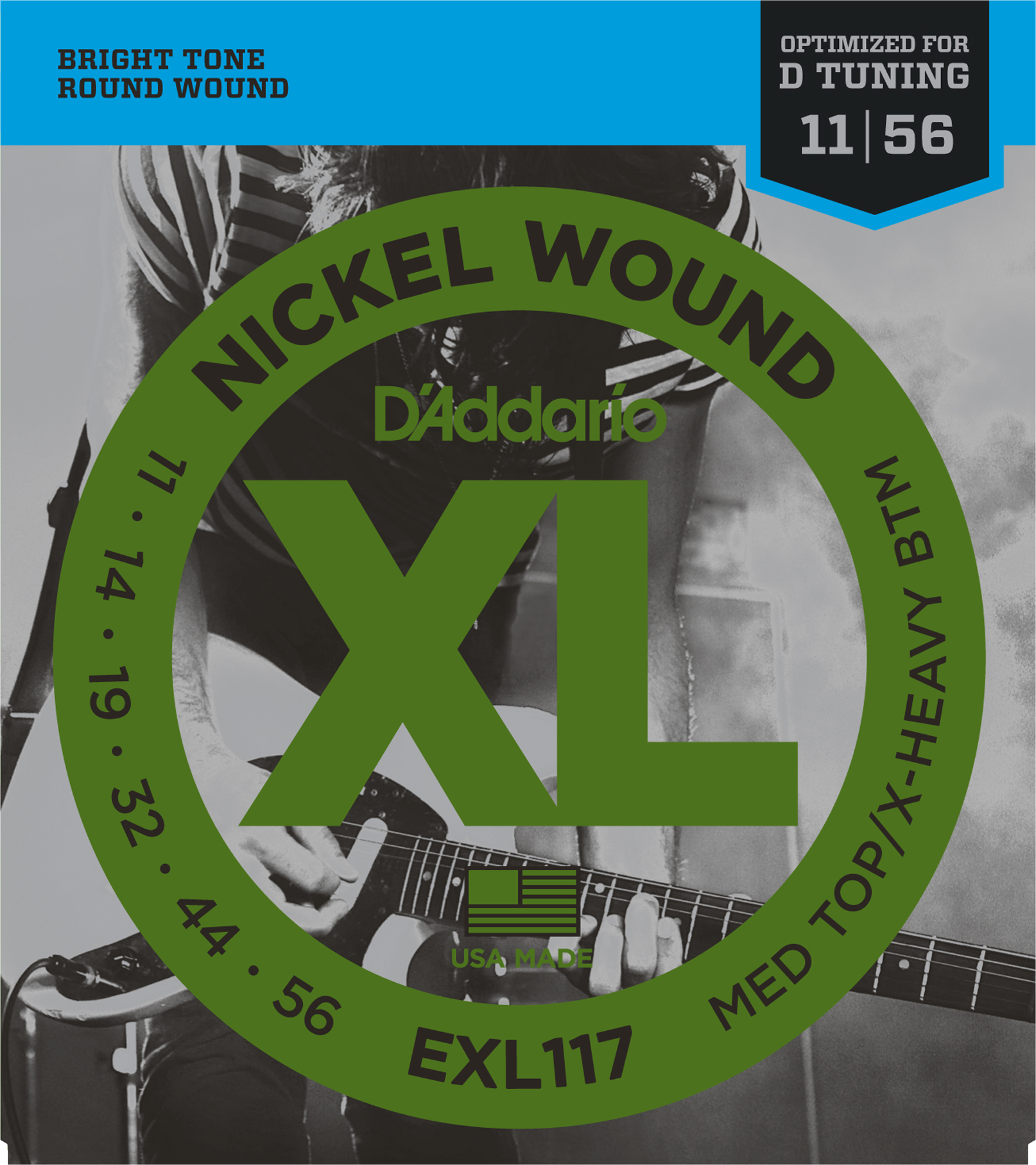 D`ADDARIO EXL117 Cтруны для электрогитары Nickel Wound, никель, 11-56, Medium, для пониженного строя