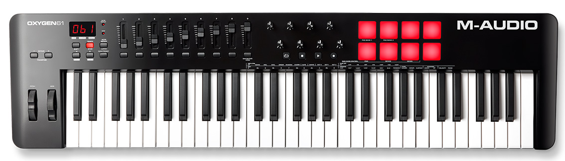 M-Audio Oxygen 61 MKV 61 клавишная USB MIDI клавиатура, LCD дисплей, 8 энкодеров, 8 пэдов, 9 фейдеро