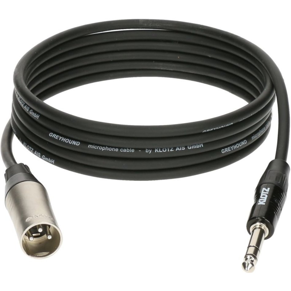KLOTZ GRG1MP01.5 GREYHOUND микрофонный кабель XLR(M)/ cтерео джек, 1,5 м, черный, разъемы Klotz