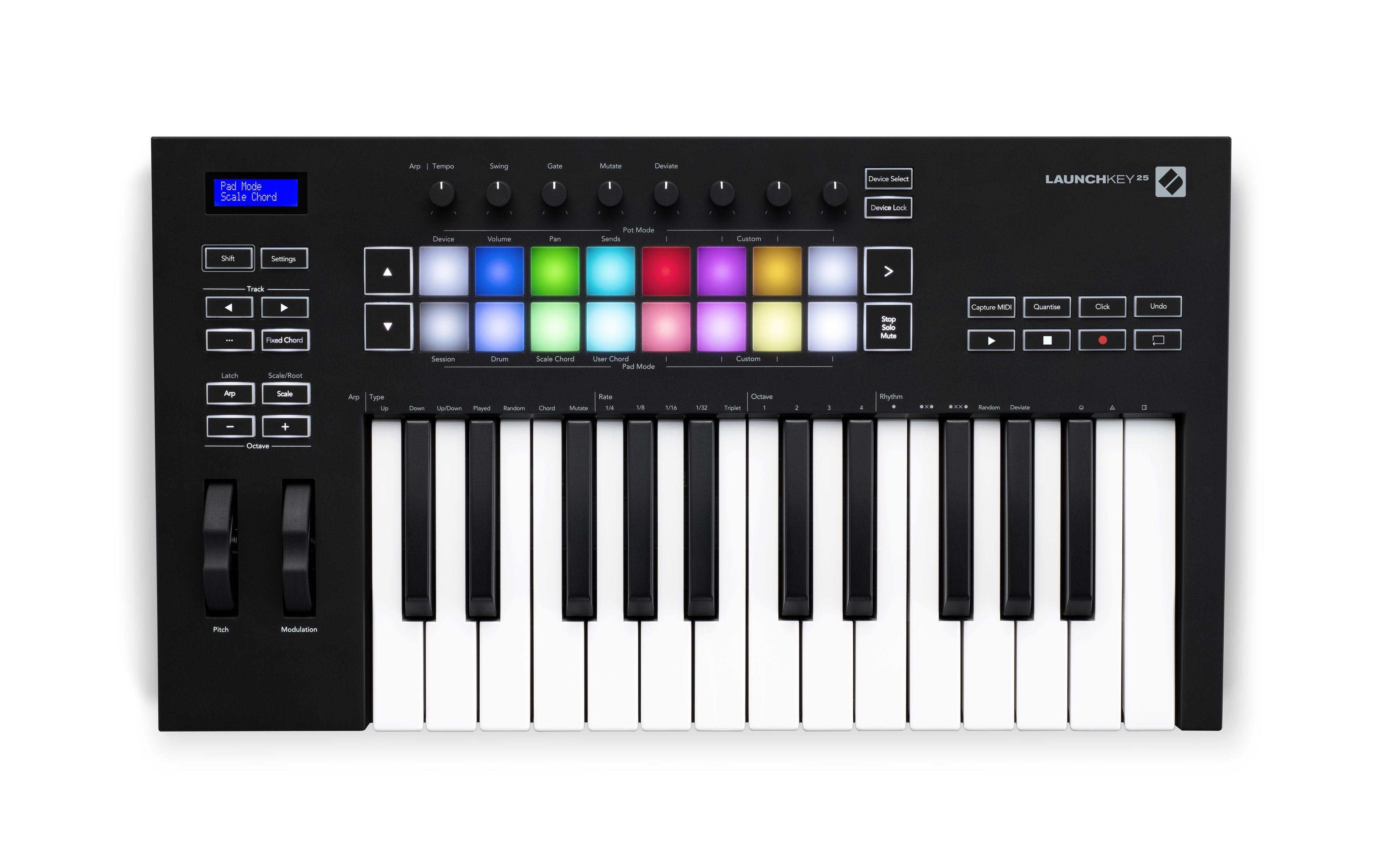 Novation Launchkey 25 MK3 миди-клавиатура, 25 клавиш, Pitch/Mod контроллеры, полноцветные пэды