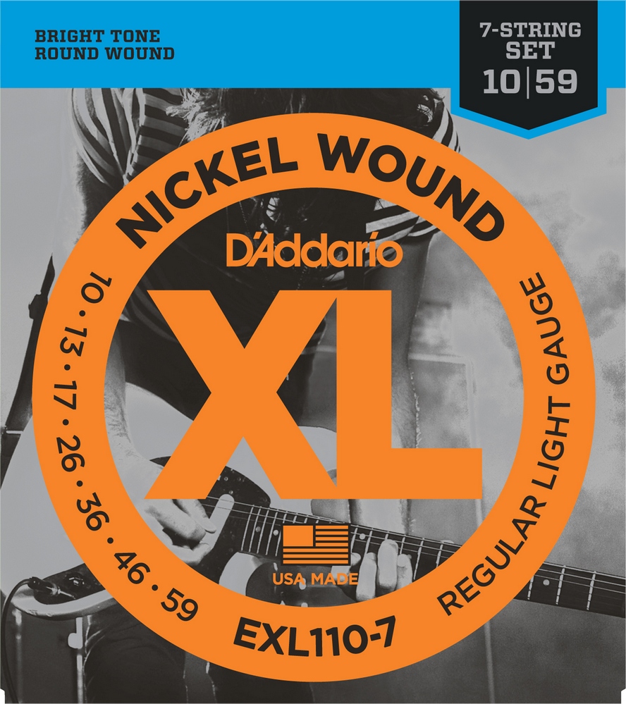 D`ADDARIO EXL110-7 Струны для 7-струнной электрогитары Nickel Wound, никель, 10-59, Regular Light