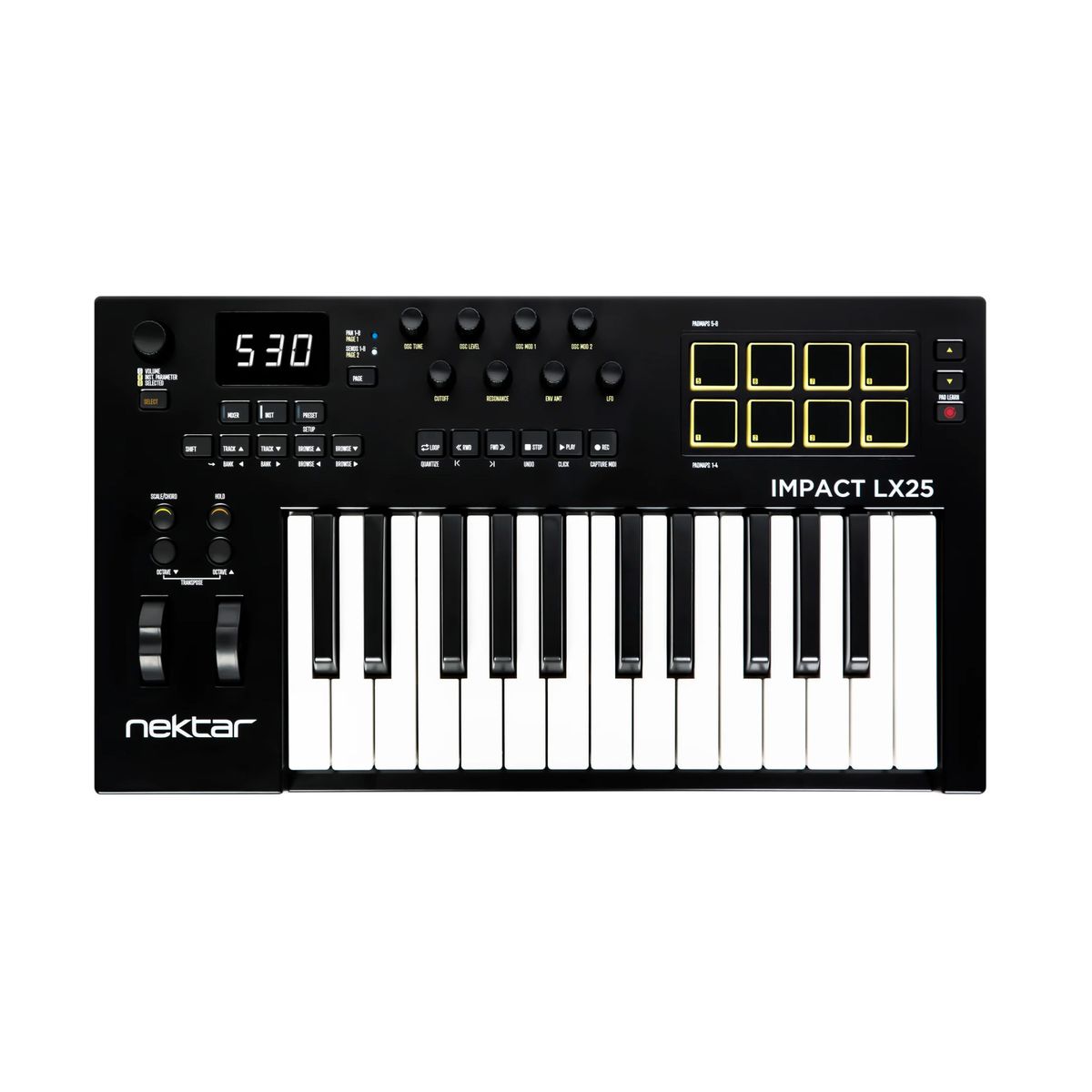 Nektar Impact LX25 mk3 USB MIDI клавиатура, 25 клавиш, 8 фейдеров, 8 динамических пэдов