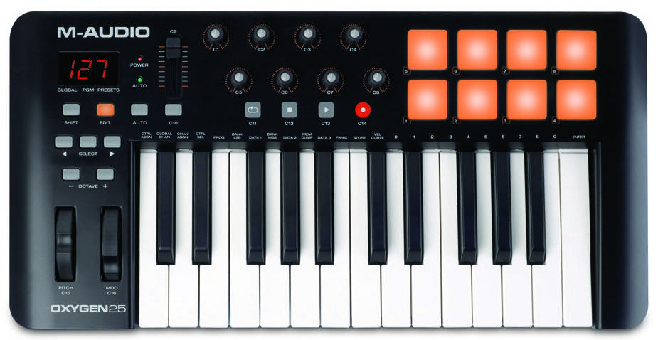 M-Audio Oxygen 25 Mk IV 25 клавишная USB MIDI клавиатура, LCD дисплей, 8 энкодеров, 8 пэдов, фейдер,