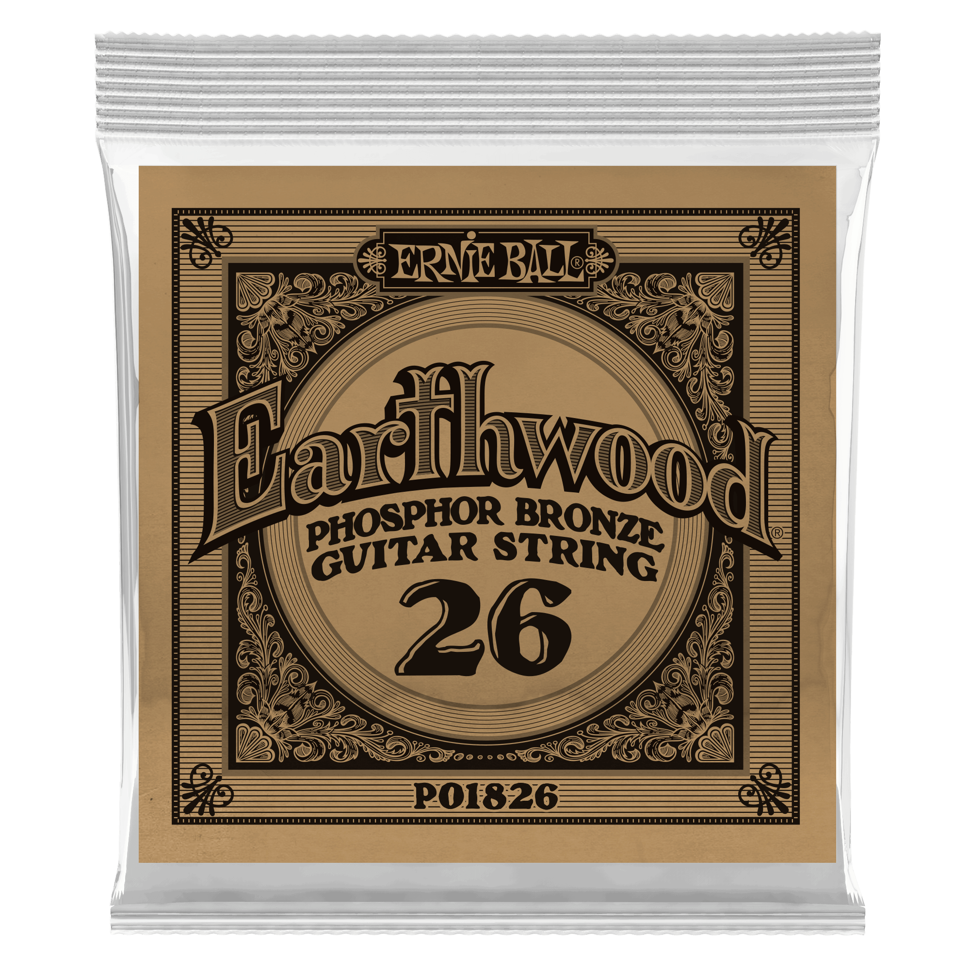 Ernie Ball 1826 - одиночная струна для акустической гитары Earthwood Phosphor Bronze, калибр .026