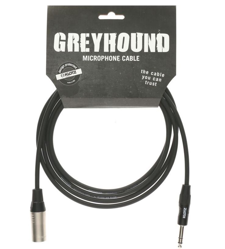 KLOTZ GRG1MP03.0 GREYHOUND микрофонный кабель XLR(M)/ cтерео джек, 3 м, черный, разъемы Klotz