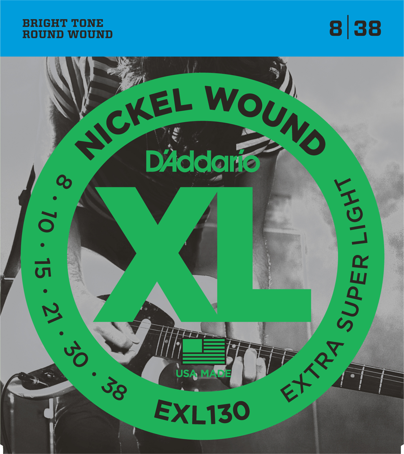 D`ADDARIO EXL130 Cтруны для электрогитары Nickel Wound, никель, 8-38, Extra Super Light
