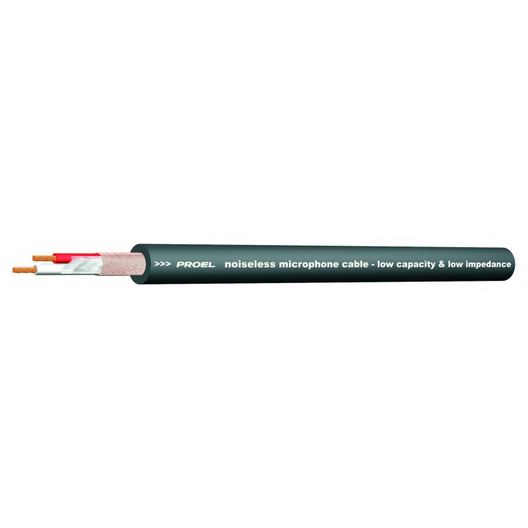 Proel HPC210BK - Микрофонный кабель, диаметр - 6,5 мм, медные проводники 24 AWG = 30 х 0,10 мм (0,22