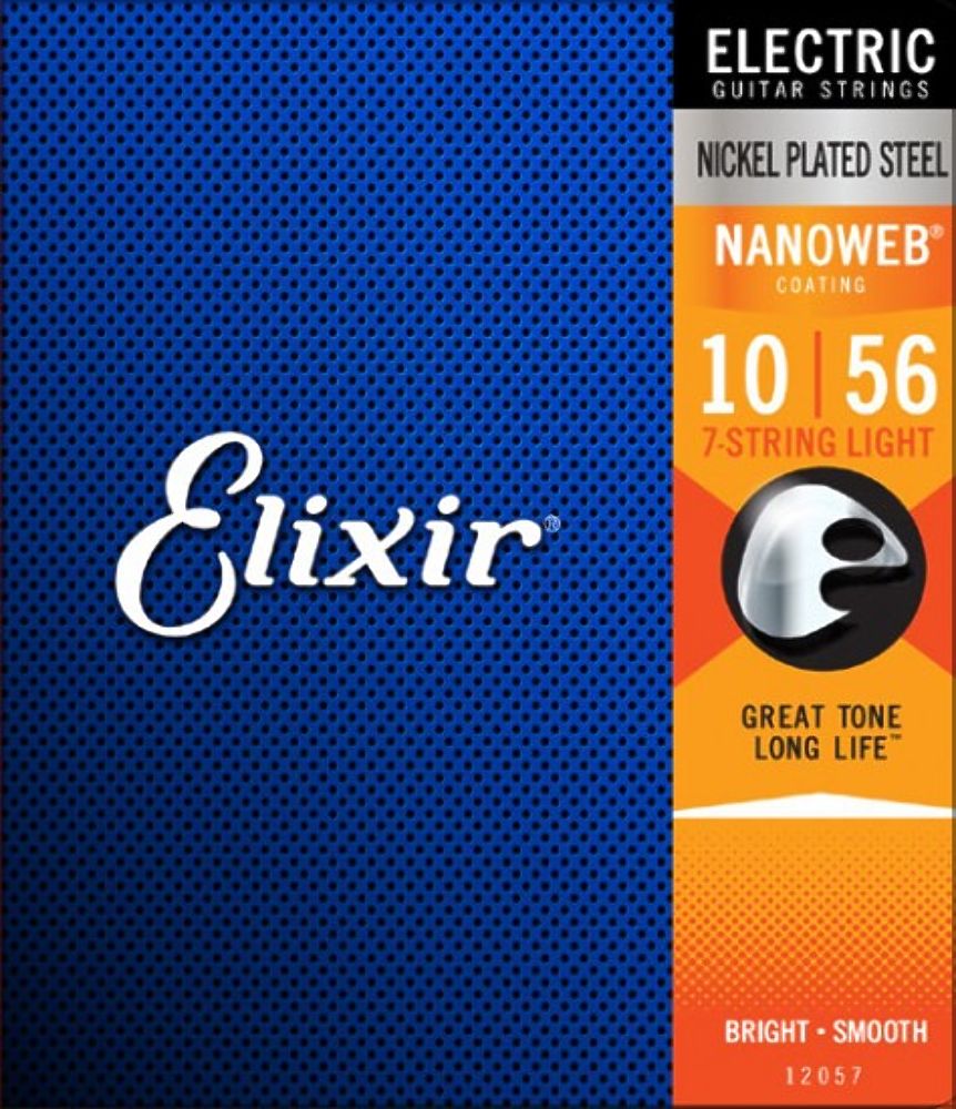 Elixir 12057 NanoWeb комплект струн для 7-струнной электрогитары, Light, 10-56